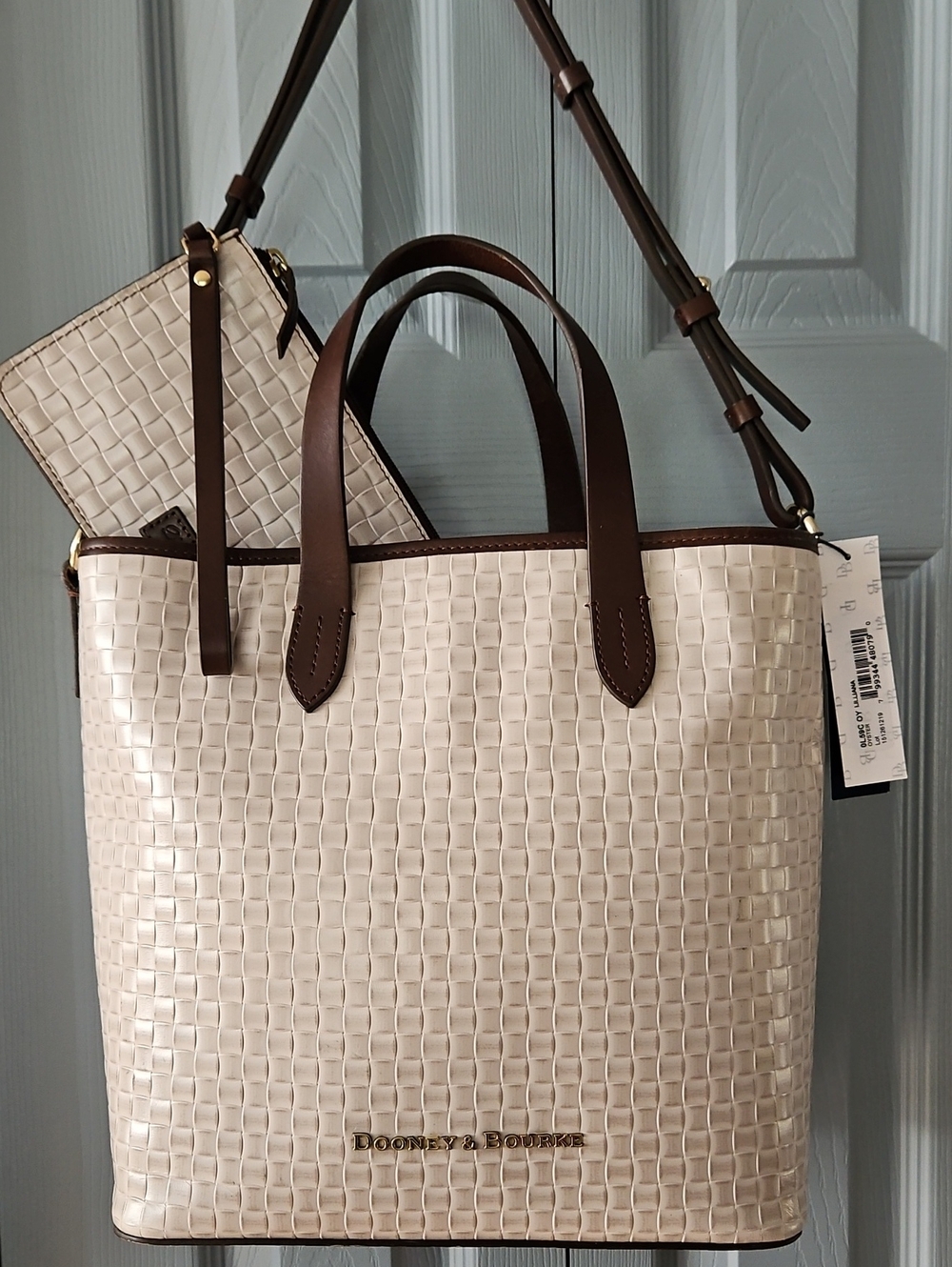 Dooney & Bourke Oyster White Woven Liliana Satchel with Matching Purse